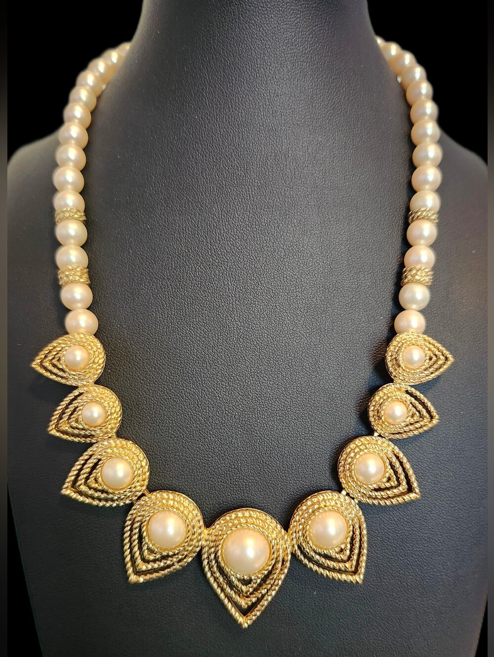 Vintage Trifari 1980s Faux Pearl Statement Necklace
